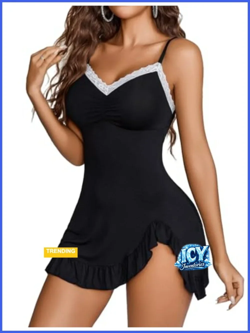 Sexy Lace Babydoll Chemise Nightgown with G-String, Adjustable Straps